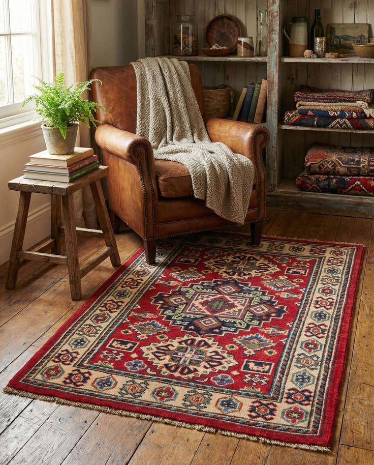 Detail image of 2' 7 x 4' 3 Hand Knotted Kazak Rug