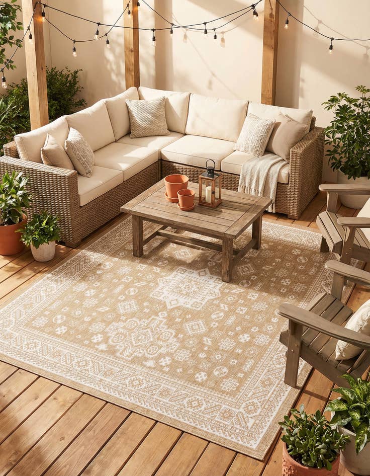 Detail image of  10' x 10'  Washable Aztec Indoor / Outdoor Square Rug