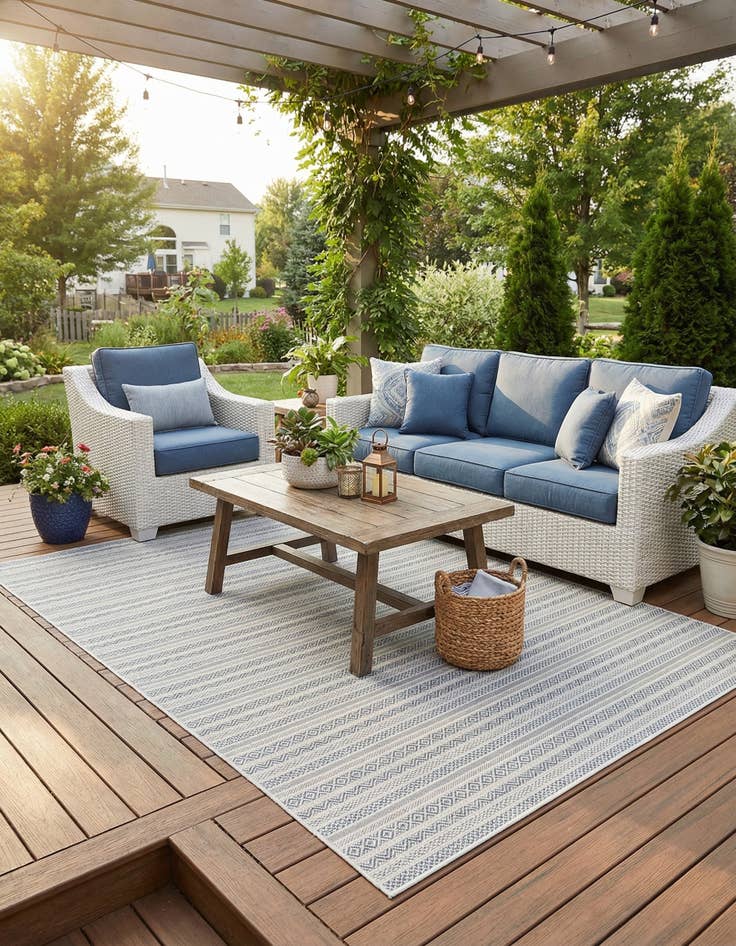 Detail image of 7' x 10'  Washable Striped Indoor / Outdoor Rug