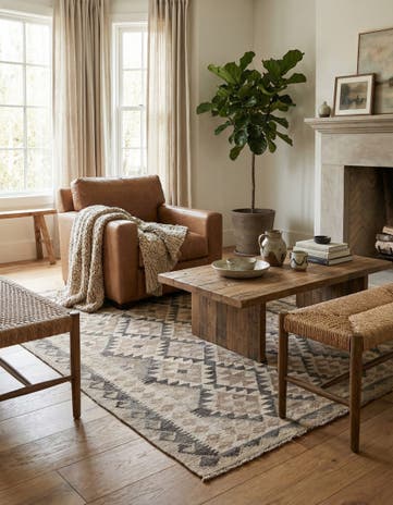 4' x 5' 10 Hand Woven Kilim Maymana Wool Rug