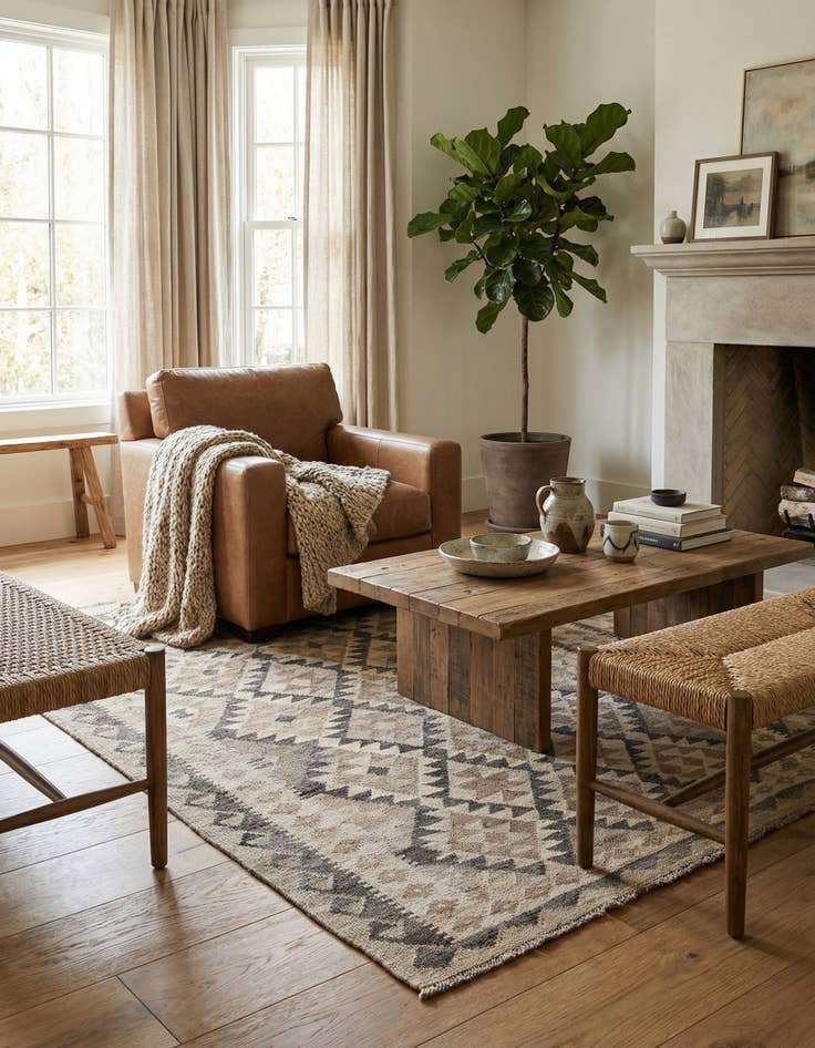 Detail image of  4' x 5' 10  Hand Woven Kilim Maymana Wool Rug