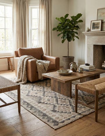 4' x 5' 10 Hand Woven Kilim Maymana Wool Rug