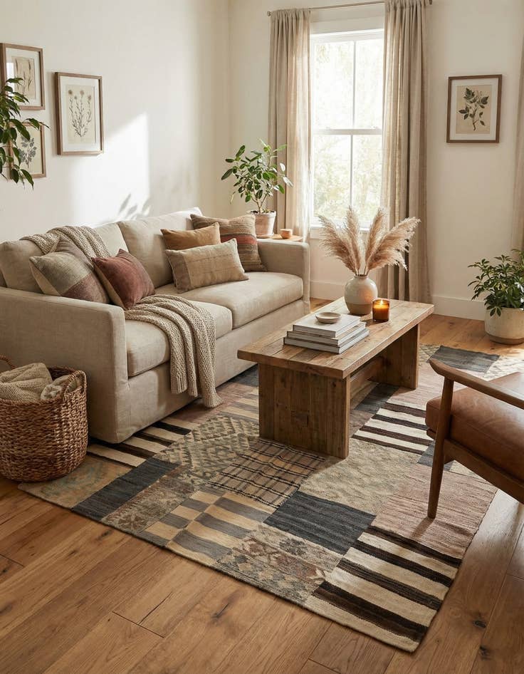 Detail image of 5' 5 x 7' 10  Hand Woven Kilim Patchwork Wool Rug