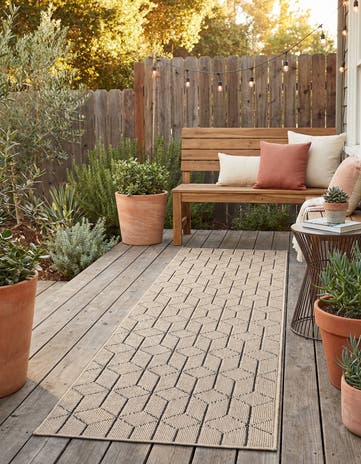 Khaki Easy-Clean Lattice Indoor / Outdoor Runner Rug