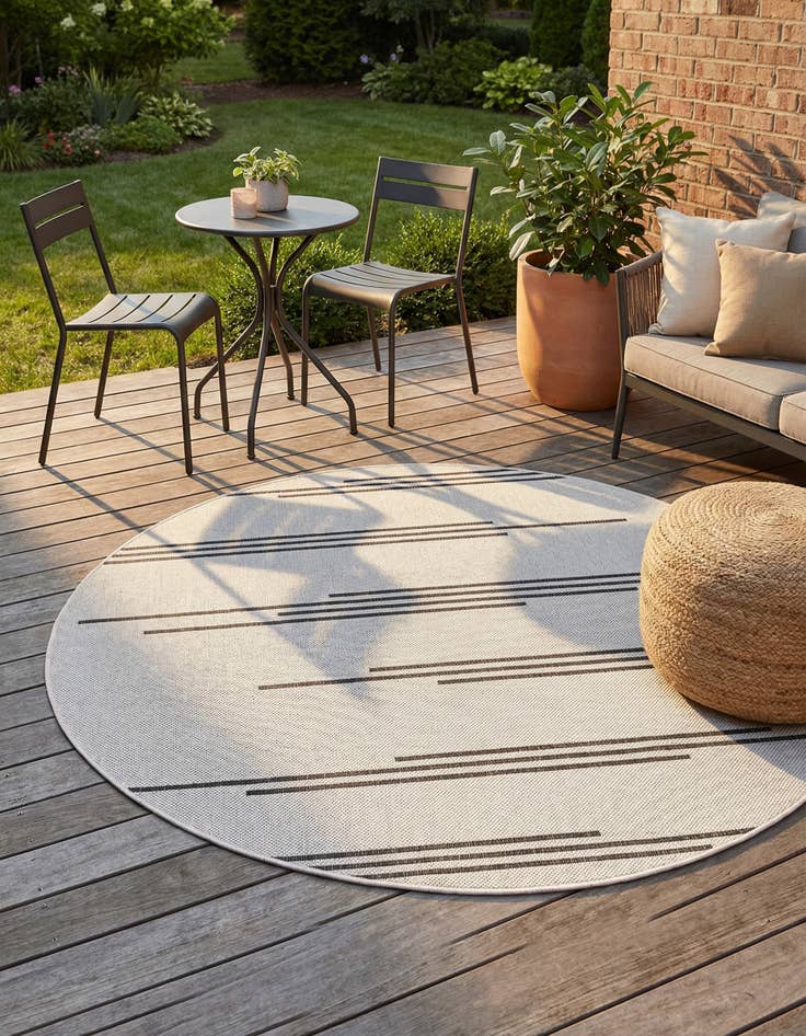 Detail image of 4' x 4'  Washable Modern Indoor / Outdoor Round Rug