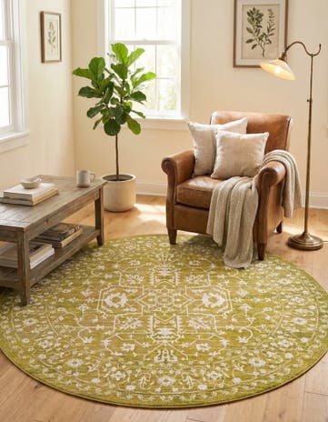 Light Green New Vintage Round Rug