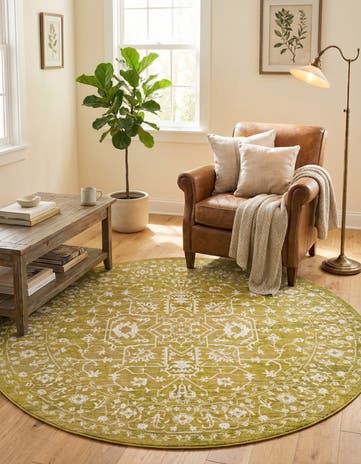 Light Green New Vintage Round Rug