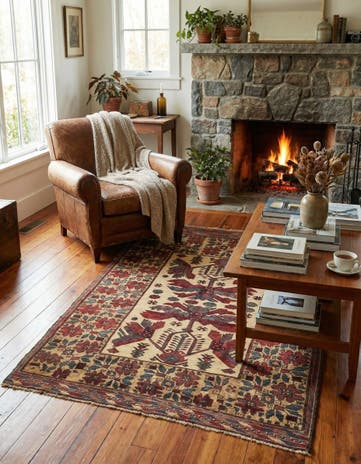 4' 3 x 6' 6 Hand Knotted Sumak Wool Rug
