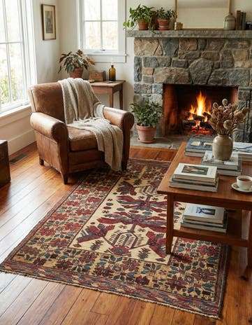 4' 3 x 6' 6 Hand Knotted Sumak Wool Rug