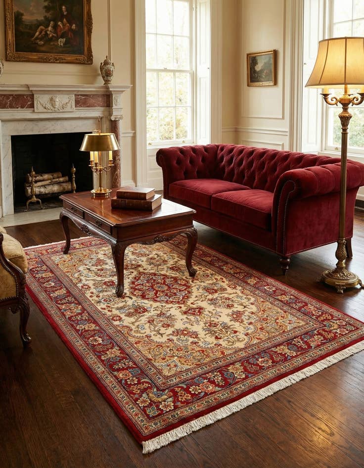 Detail image of  3' 4 x 5' 1  Hand Knotted Qom Persian Rug