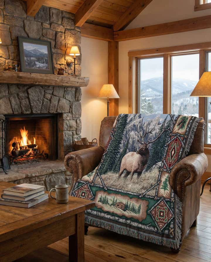 135cm x 185cm Elk Lodge Kuscheldecke