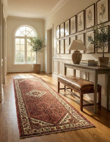 3' 7 x 10' 7 Hand Knotted Hossainabad Persian Wool Runner Rug