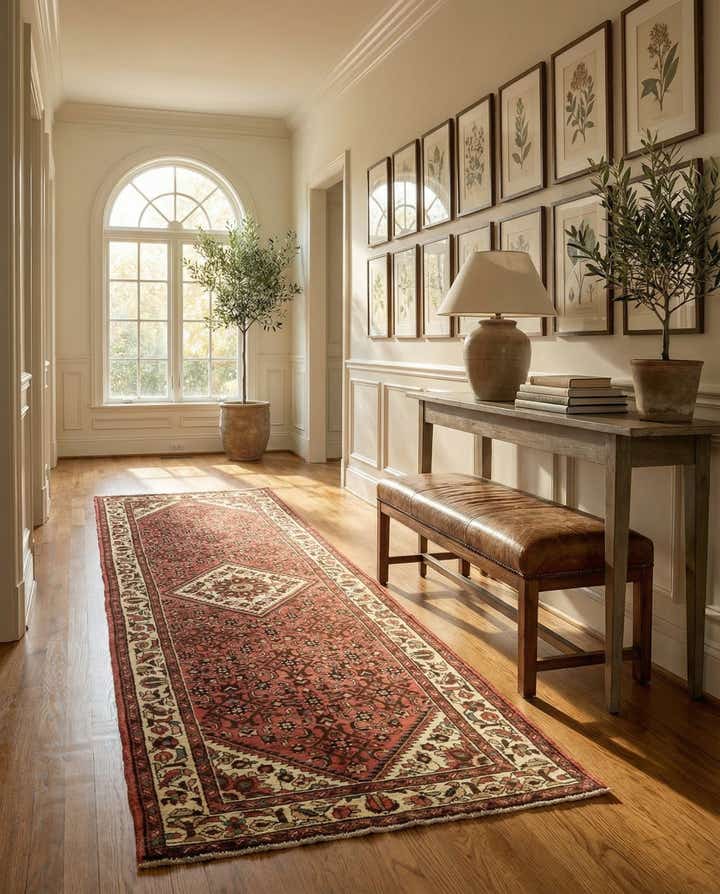 3' 7 x 10' 7 Hand Knotted Hossainabad Persian Wool Runner Rug