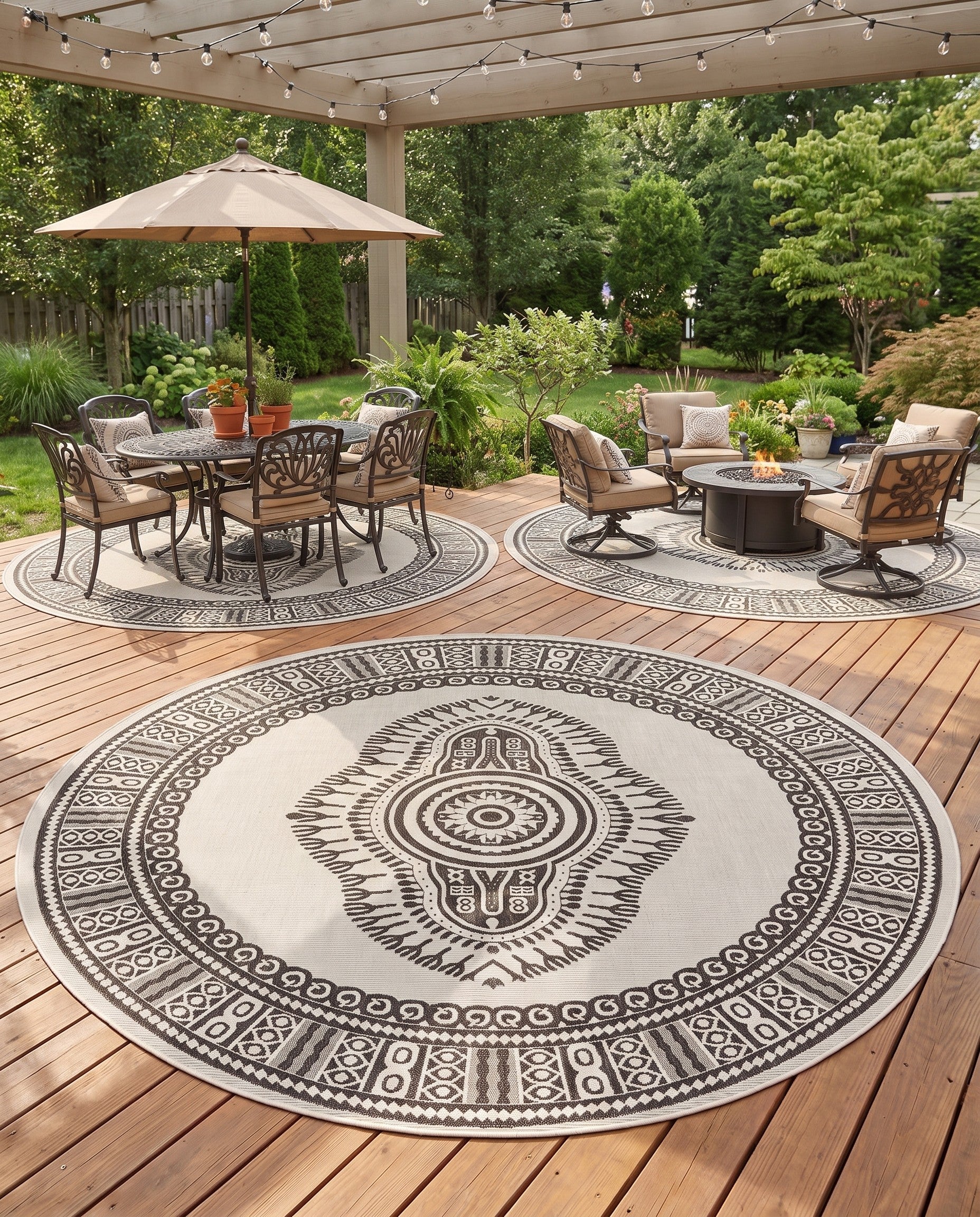 13' x 13' Easy-Clean Traditional Indoor / Outdoor Round Rug