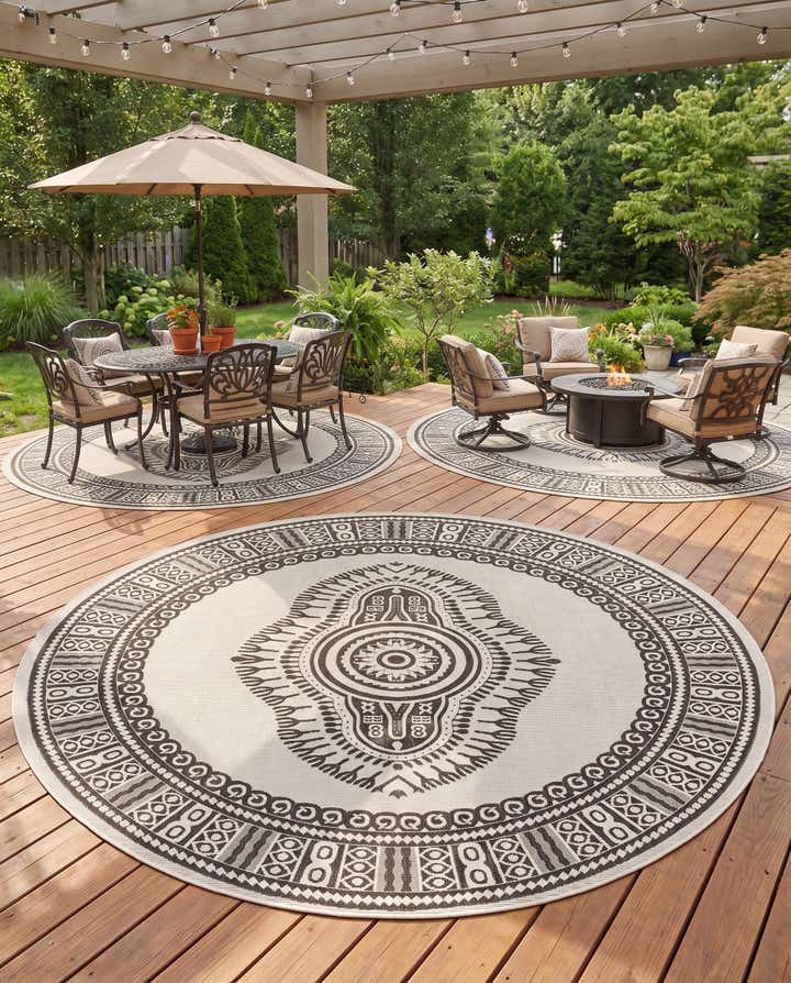 13' x 13' Easy-Clean Traditional Indoor / Outdoor Round Rug