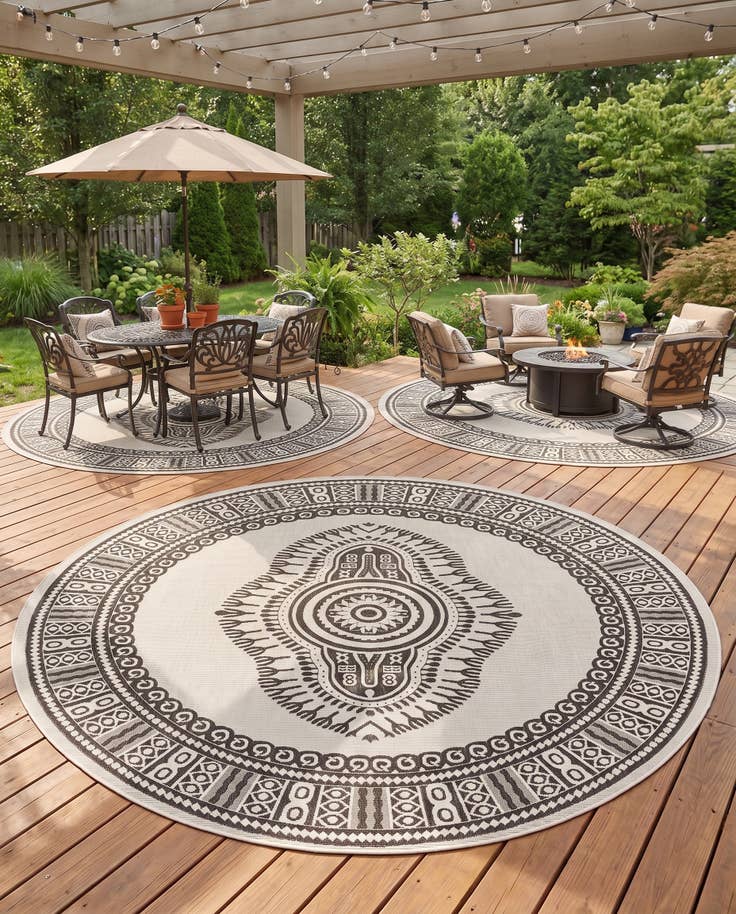 Detail image of 13' x 13' Easy-Clean Traditional Indoor / Outdoor Round Rug