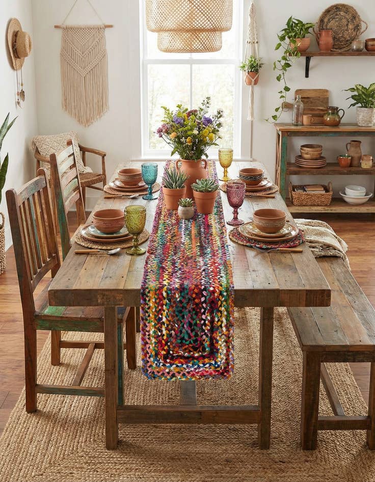 Detail image of 1' 2 x 10'  Hand Braided Chindi Table Runner Rug