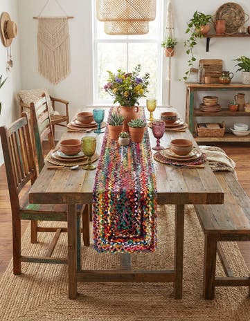 1' 2 x 10' Handmade Braided Chindi Table Runner Rug