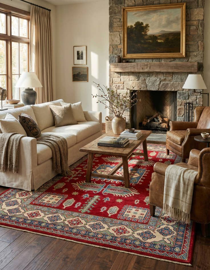 Detail image of 6' 6 x 9' 8  Hand Knotted Kazak Rug