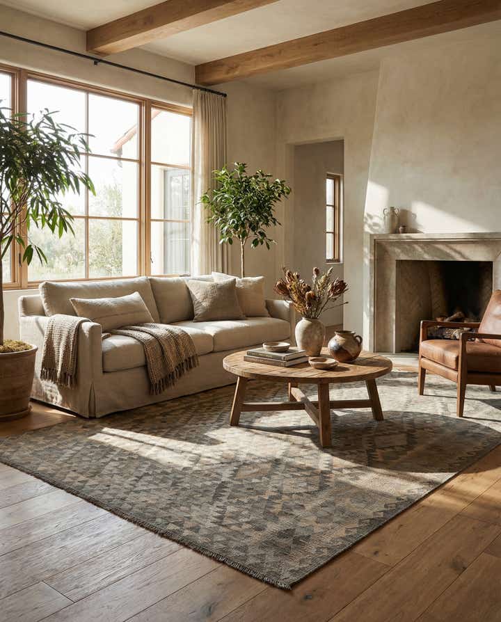 6' 9 x 9' 9 Hand Woven Kilim Maymana Wool Rug