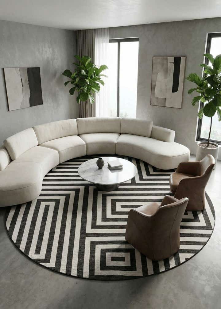 12' x 12' Easy-Clean Modern Indoor / Outdoor Round Rug
