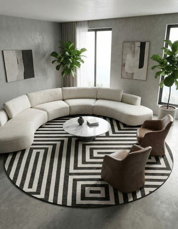 12' x 12' Easy-Clean Modern Indoor / Outdoor Round Rug