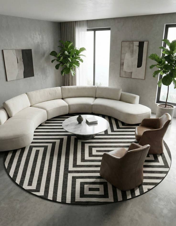 Detail image of 12' x 12'  Washable Modern Indoor / Outdoor Round Rug