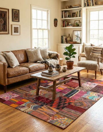 5' 1 x 6' 9 Hand Woven Kilim Patchwork Wool Rug
