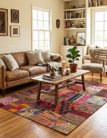 5' 1 x 6' 9 Hand Woven Kilim Patchwork Wool Rug