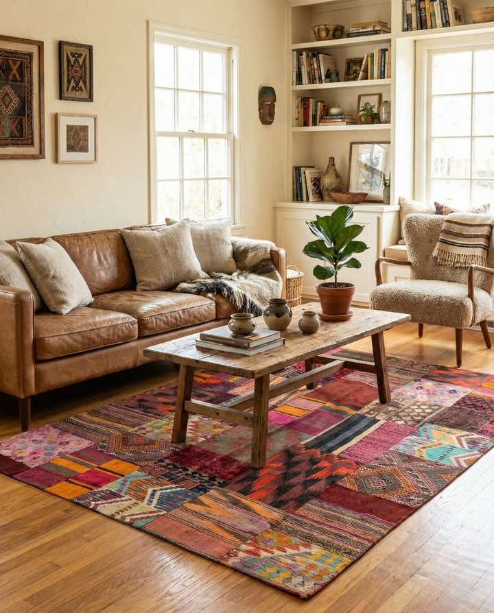 5' 1 x 6' 9 Hand Woven Kilim Patchwork Wool Rug