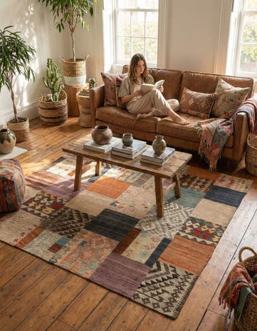 6' 2 x 7' 4 Hand Woven Kilim Patchwork Wool Rug