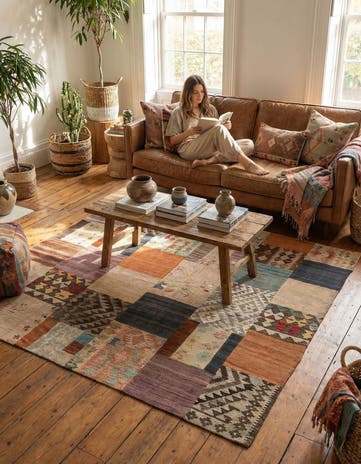6' 2 x 7' 4 Hand Woven Kilim Patchwork Wool Rug