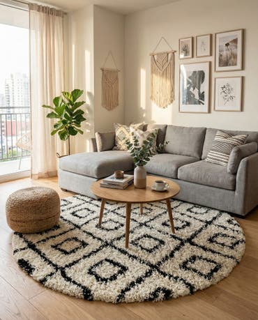  7' 10 x 7' 10 Lattice Shag Round Rug