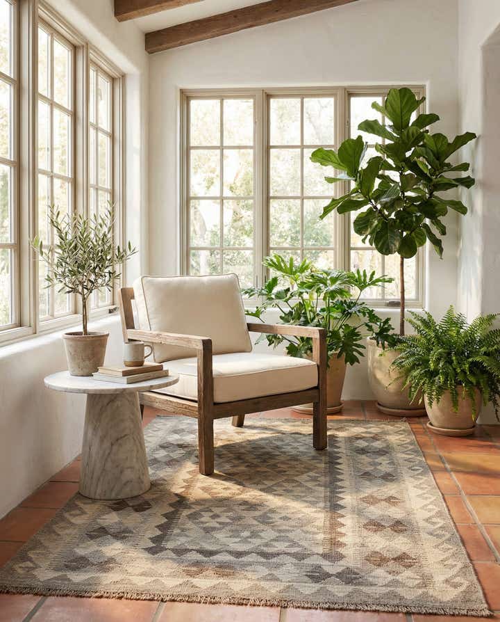 3' 11 x 6' Hand Woven Kilim Maymana Wool Rug