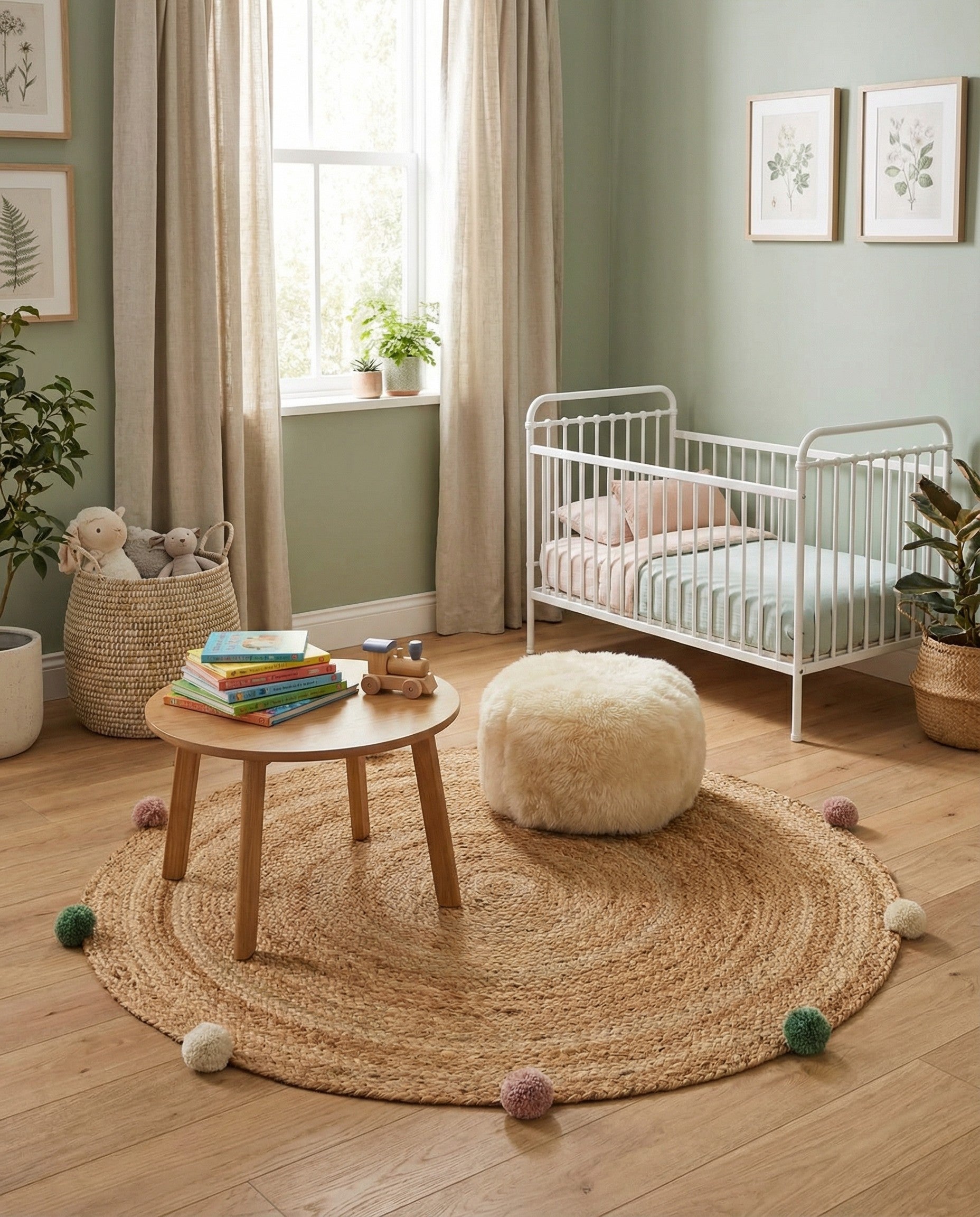  3' 1 x 3' 1  Hand Braided Kids Braided Jute Round Rug