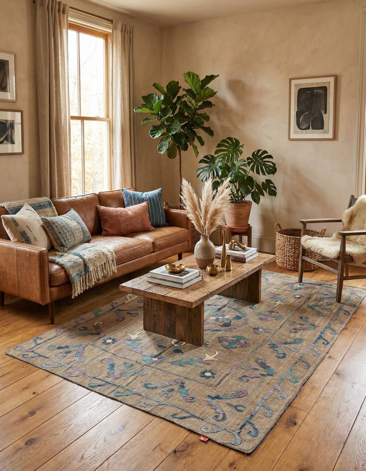 Detail image of 5' 8 x 7' 8  Hand Woven Kilim Suzani Wool Rug