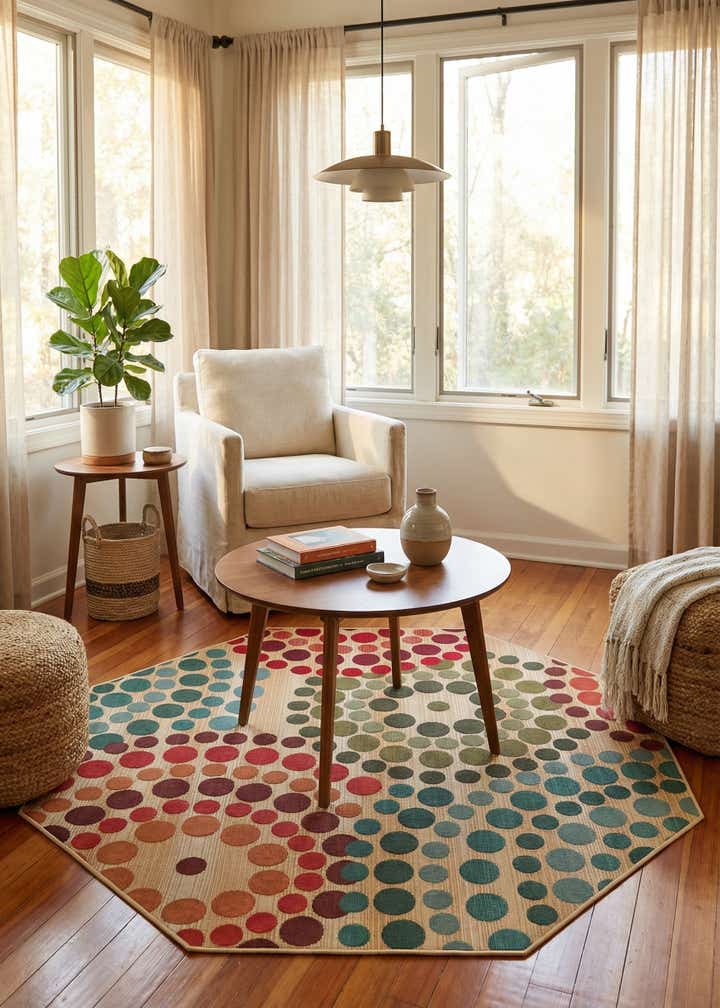 5' 3 x 5' 3 Easy-Clean Modern Indoor / Outdoor Octagon Rug