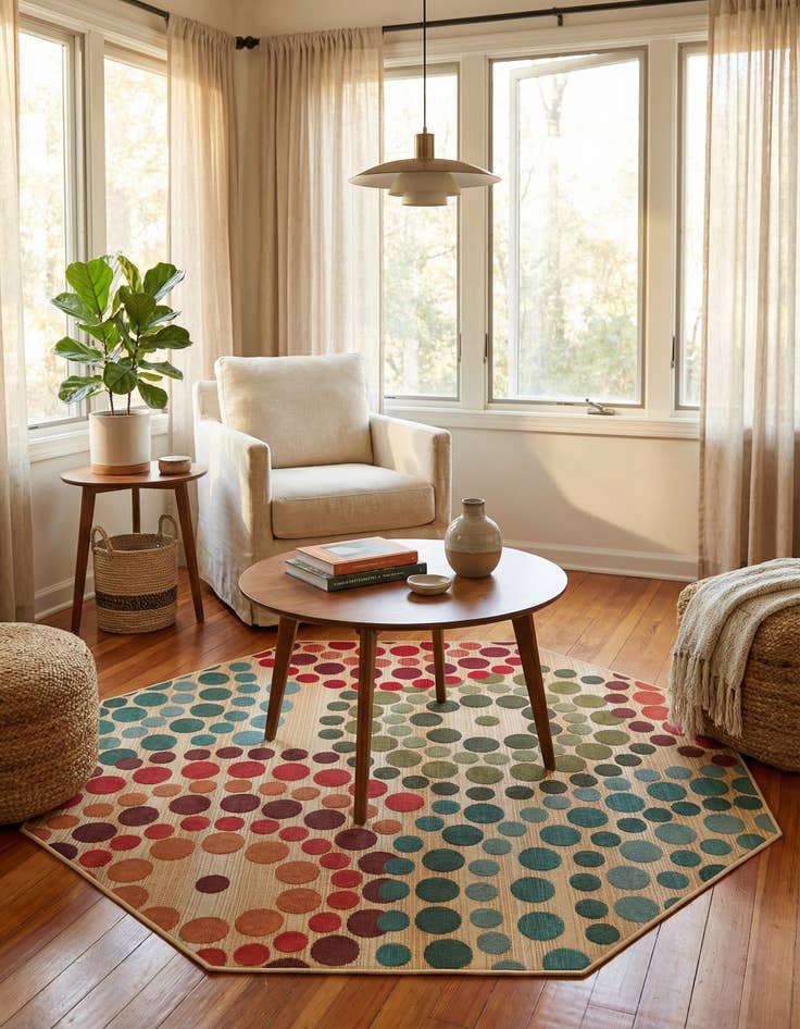 Detail image of 5' 3 x 5' 3 Easy-Clean Modern Indoor / Outdoor Octagon Rug