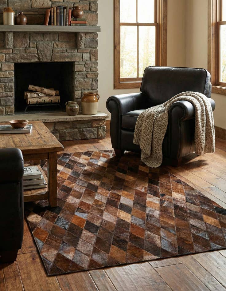 Detail image of 4' 1 x 5' 10 Cowhide Stocks Rug