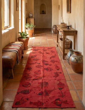 2' 4 x 7' 8 Hand Woven Kilim Suzani Wool Runner Rug