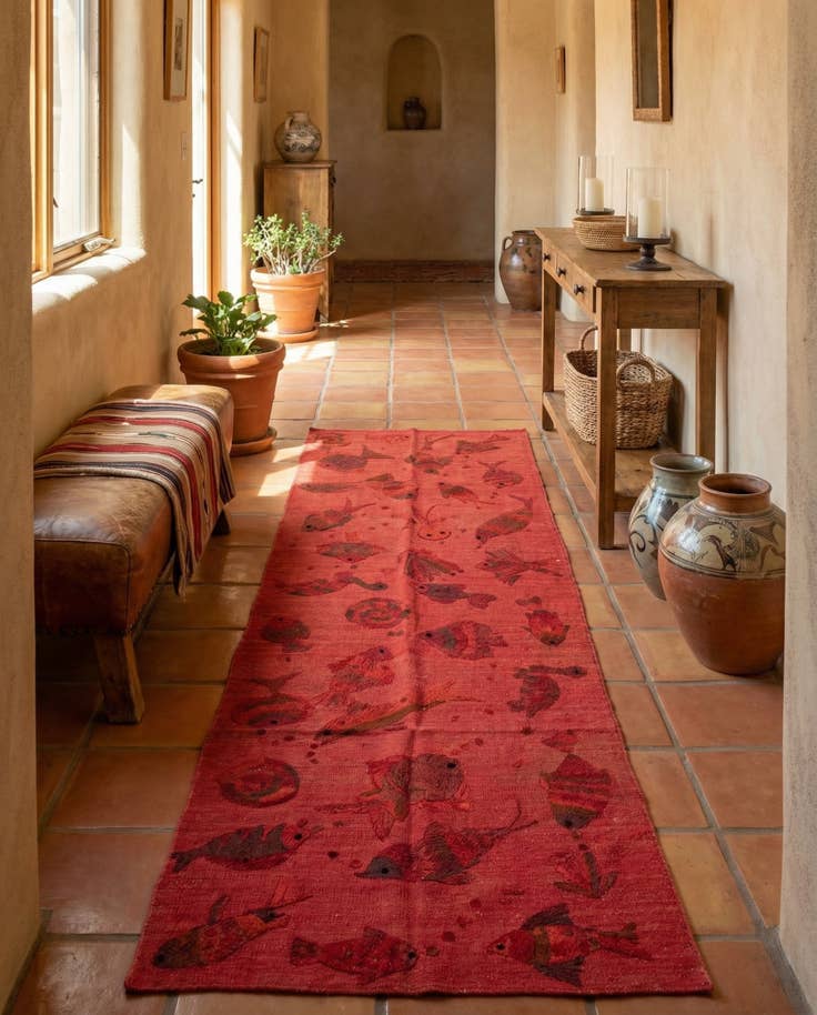 Detail image of 2' 4 x 7' 8 Hand Woven Kilim Suzani Wool Runner Rug