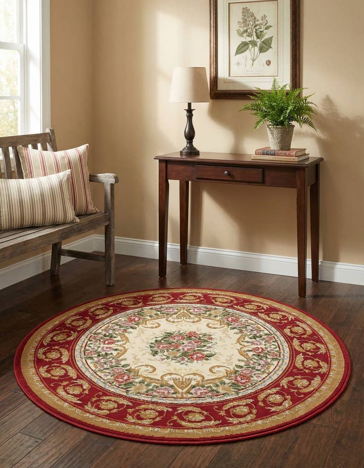 Detail image of 3' x 3'  Washable Traditional Indoor / Outdoor Round Rug