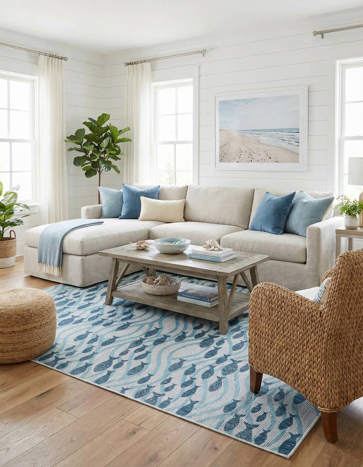 Detail image of 9' x 12'  Washable Coastal Indoor / Outdoor Rug