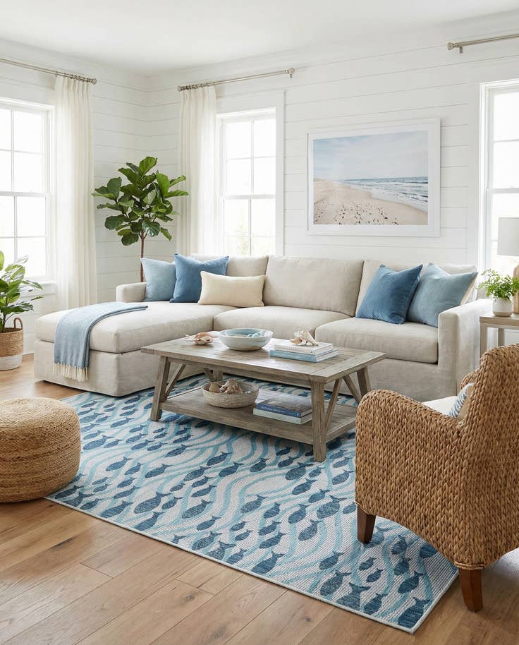 Detail image of 9' x 12' Easy-Clean Coastal Indoor / Outdoor Rug