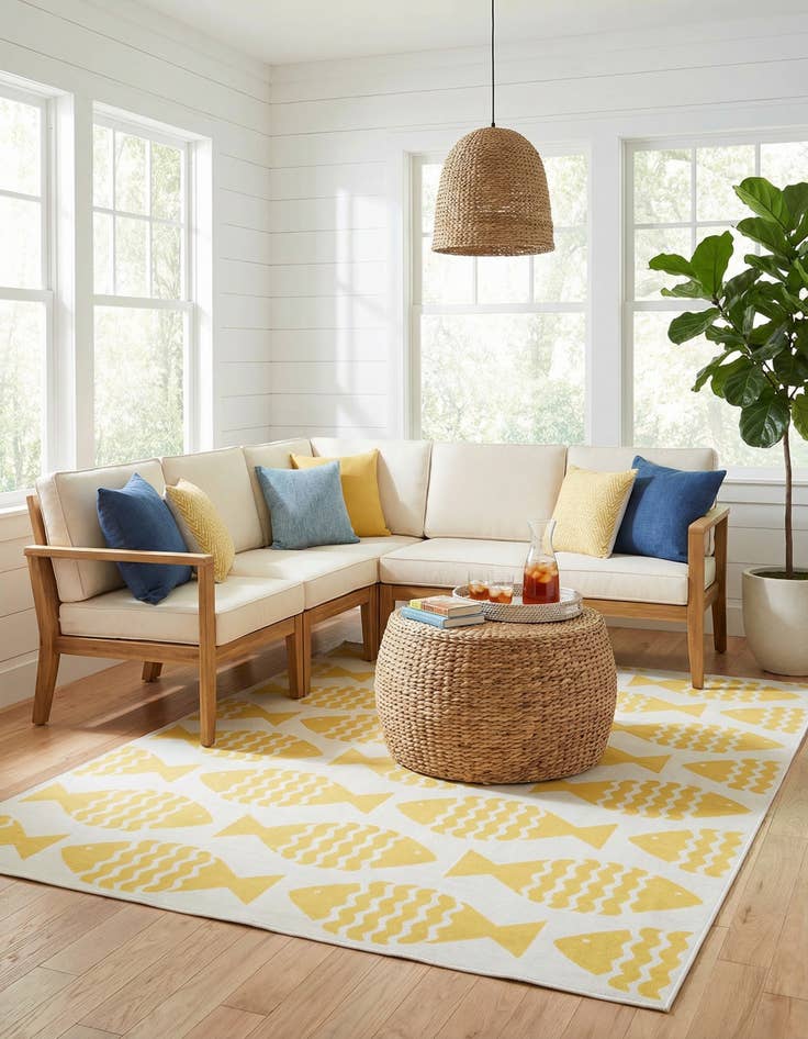 Detail image of 7' 1 x 10'  Washable Coastal Indoor / Outdoor Rug