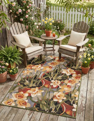 Easy-Clean Botanical Indoor / Outdoor Rug