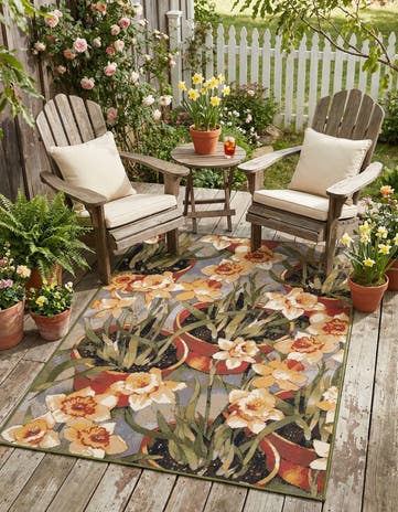 Easy-Clean Botanical Indoor / Outdoor Rug