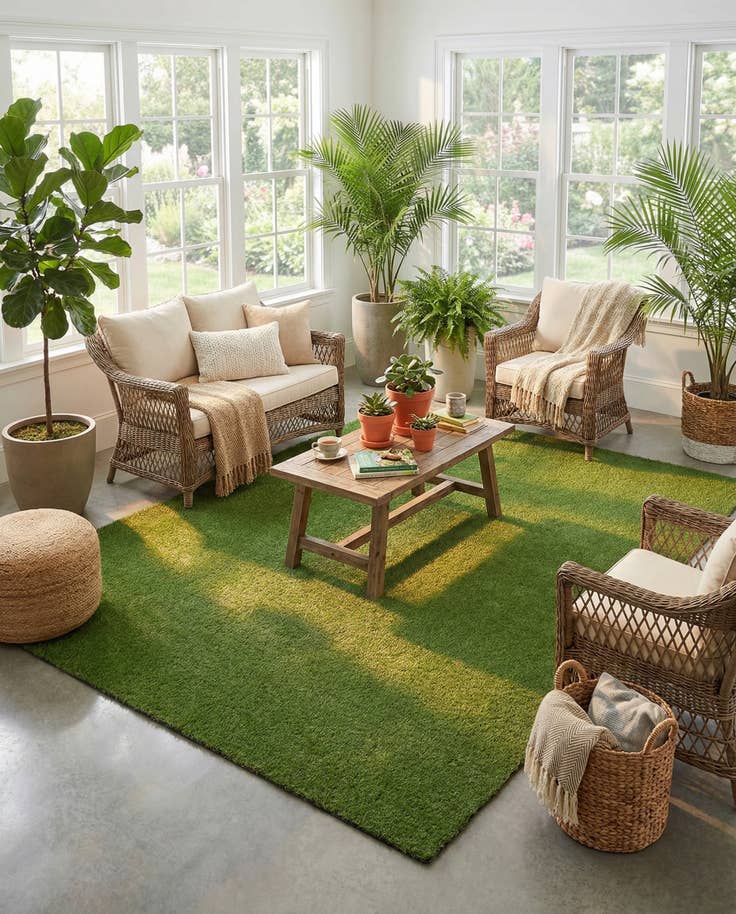 Detail image of 9' x 12' Easy-Clean Grass Indoor / Outdoor Rug