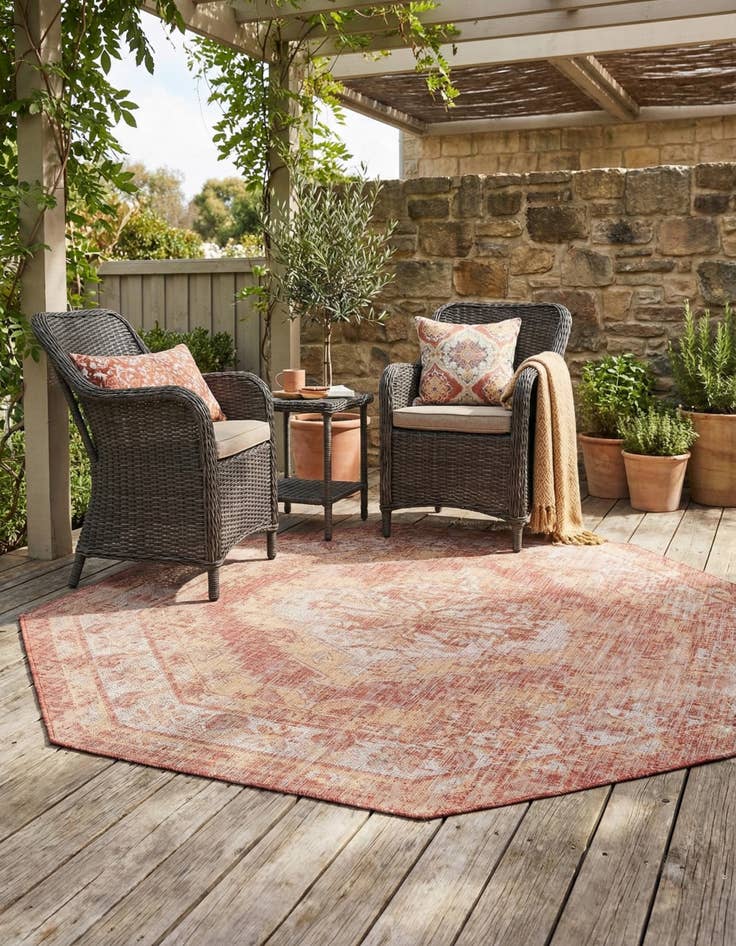 Detail image of 7' 10 x 7' 10  Washable Traditional Indoor / Outdoor Octagon Rug