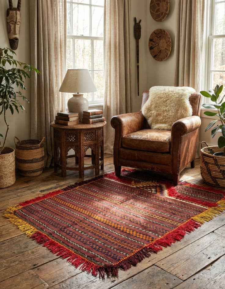 Detail image of 3' 1 x 4'  Hand Woven Kilim Fars Wool Square Rug